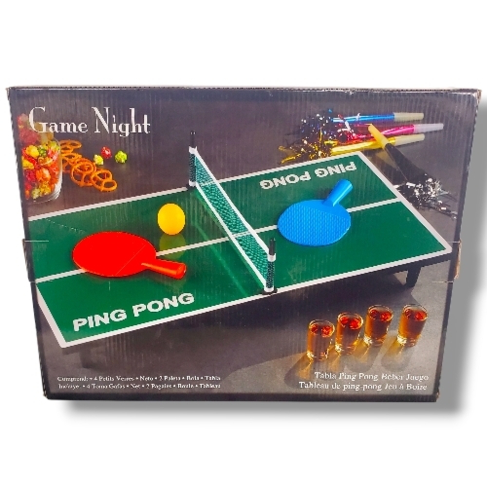 Game Night Tabletop Drinking Ping Pong Game Set w/ Shot Glasses – New in Box